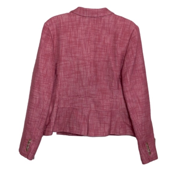 NEW - TALBOTS Cotton/Linen Barbie Pink & White Tweed Button Front Blazer Size 14 - Picture 3 of 7